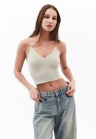 Women Beige Crop Singlet with Thin Straps