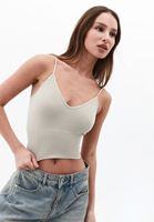 Women Beige Crop Singlet with Thin Straps