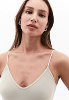 Women Beige Crop Singlet with Thin Straps