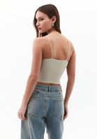 Women Beige Crop Singlet with Thin Straps