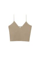 Women Beige Crop Singlet with Thin Straps