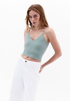 Women Green Crop Singlet with Thin Straps