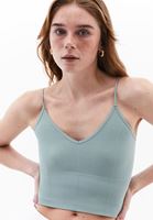 Women Green Crop Singlet with Thin Straps