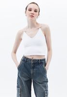 Women White Crop Singlet with Thin Straps