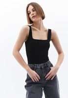 Women Black Cotton Blended Square Neck Singlet