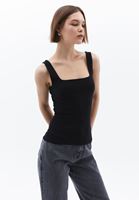 Women Black Cotton Blended Square Neck Singlet