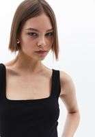 Women Black Cotton Blended Square Neck Singlet