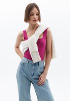 Women Pink Cotton Blended Square Neck Singlet