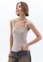 Women Beige Cotton Blended Square Neck Singlet