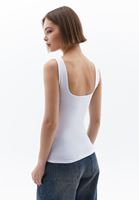 Women White Cotton Blended Square Neck Singlet