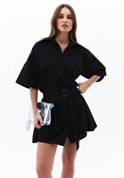 Women Black Oversized Mini Shirt Dress