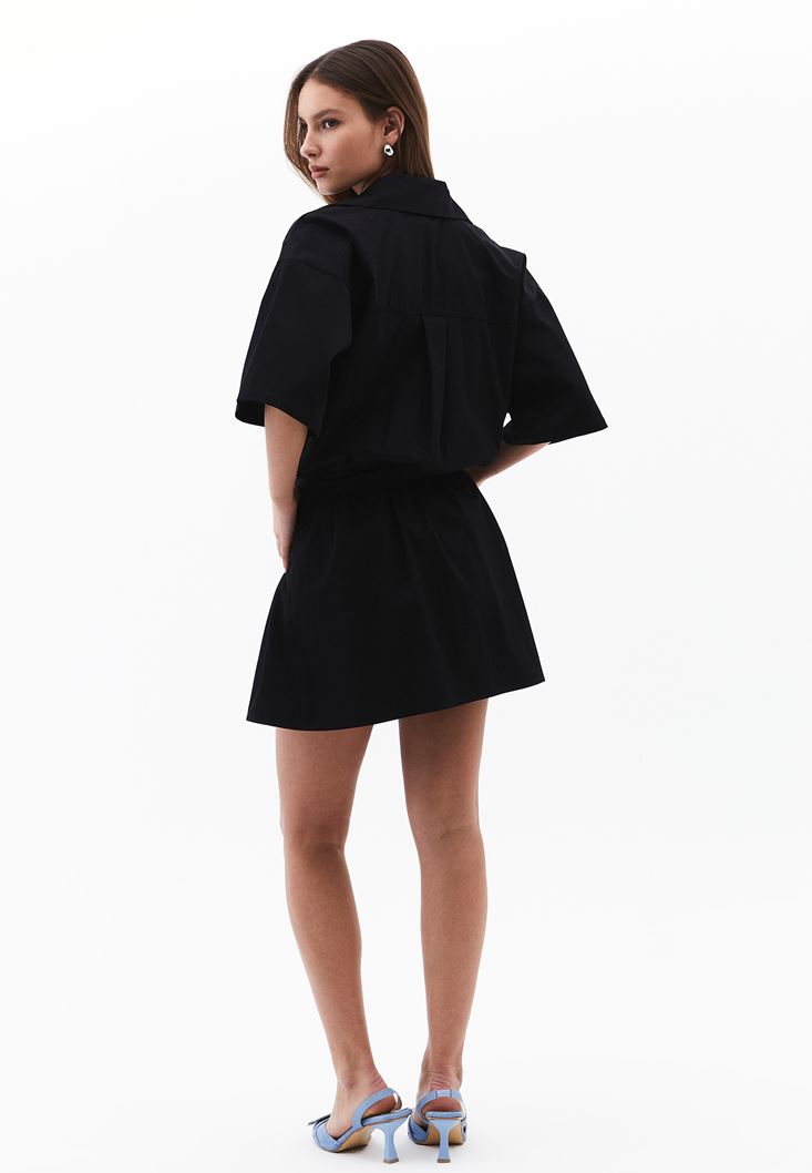 Women Black Oversized Mini Shirt Dress