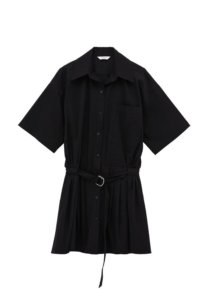 Women Black Oversized Mini Shirt Dress
