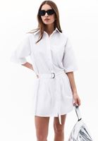 Women White Oversized Mini Shirt Dress