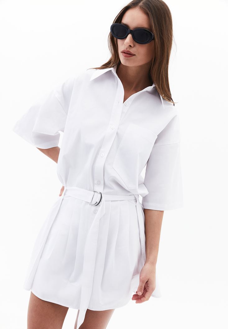 Women White Oversized Mini Shirt Dress