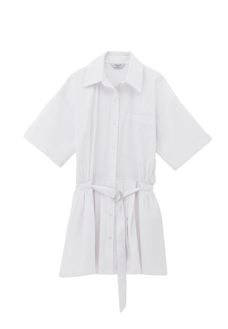 Women White Oversized Mini Shirt Dress