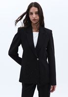 Women Black Blazer with Rhinestone Detail