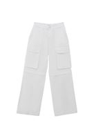 Bayan Beyaz Yüksek Bel Wide-Leg Kargo Pantolon