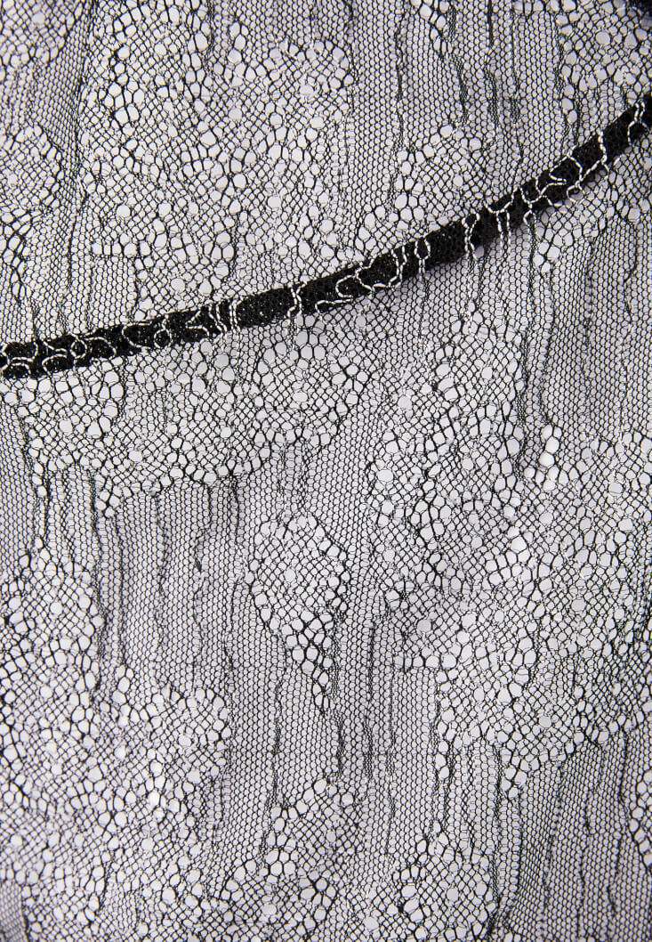 Women White/Black Lace-Detail Oversized T-Shirt
