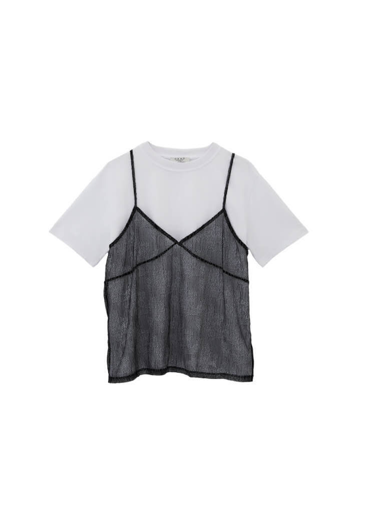 Women White/Black Lace-Detail Oversized T-Shirt