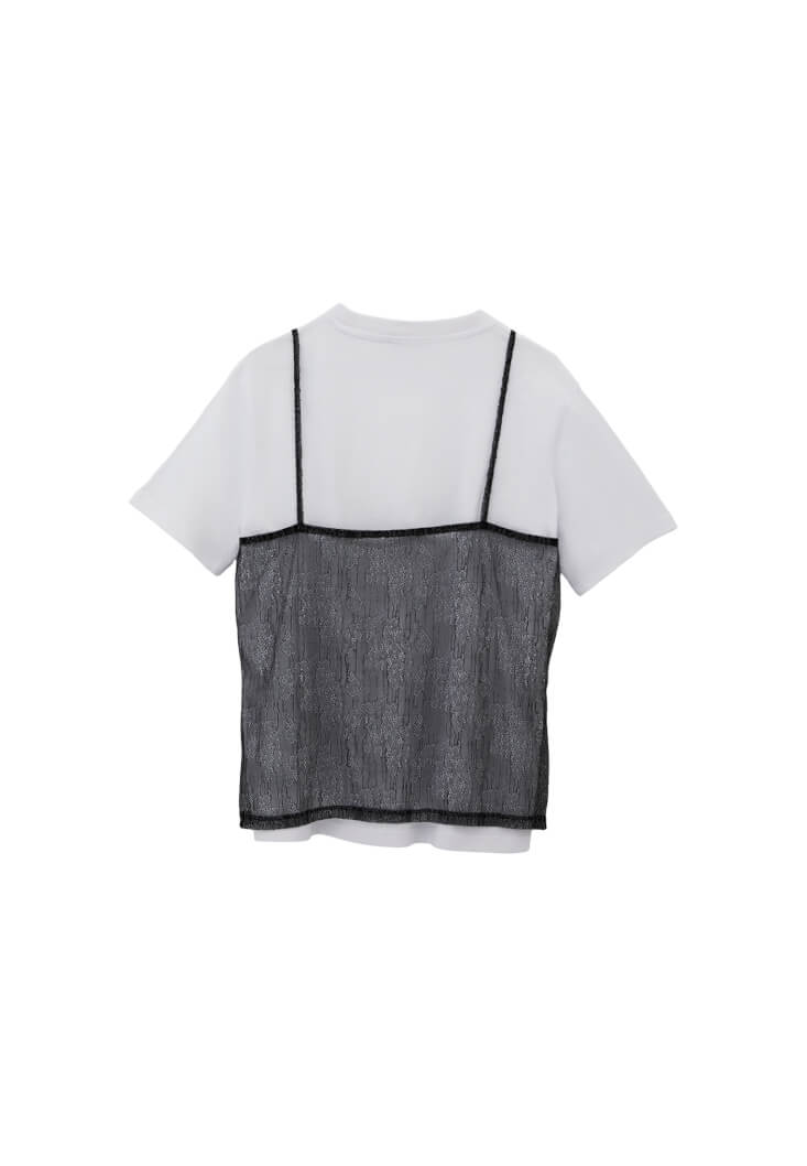 Women White/Black Lace-Detail Oversized T-Shirt
