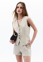 Women Beige V-Neck Vest