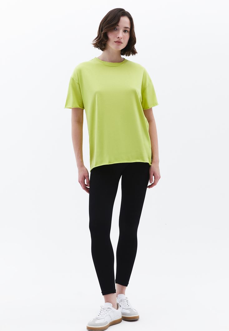 Women Green Zero Neck Oversize T-Shirt