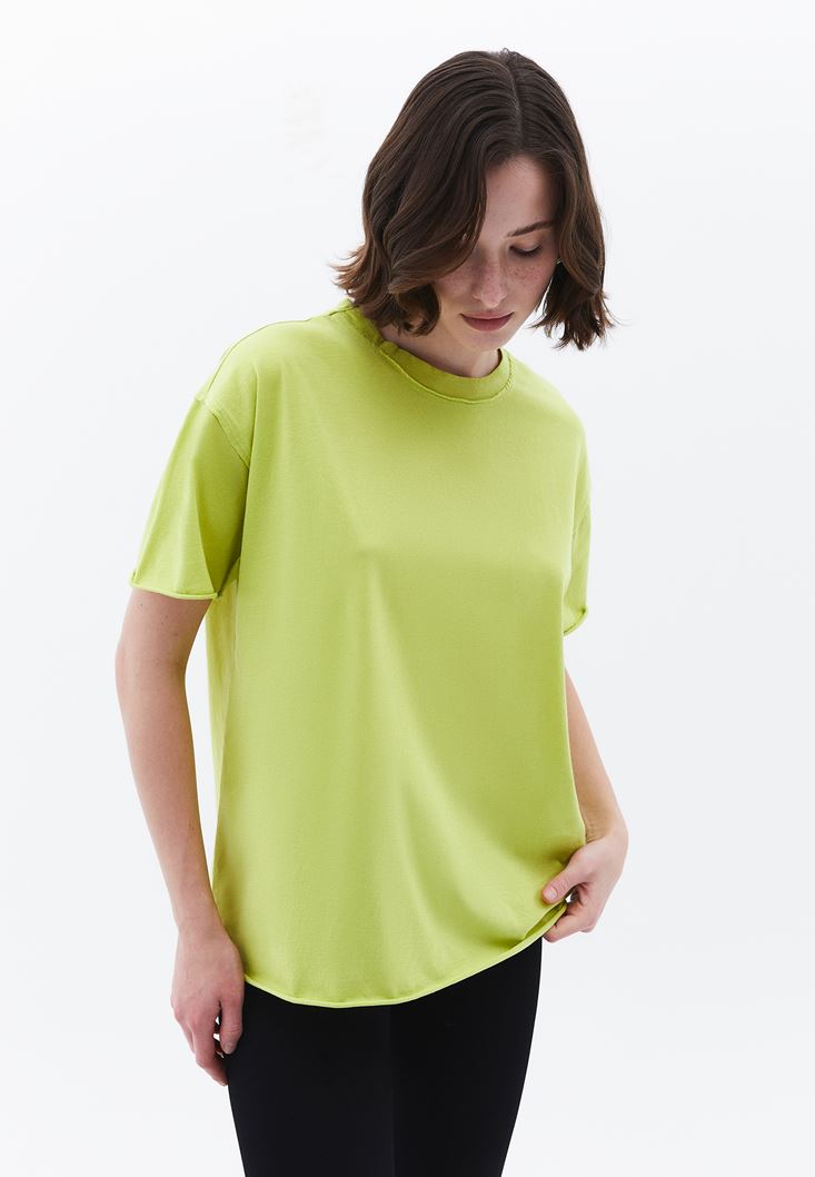 Women Green Zero Neck Oversize T-Shirt