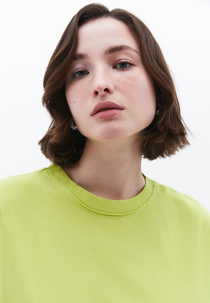 Women Green Zero Neck Oversize T-Shirt