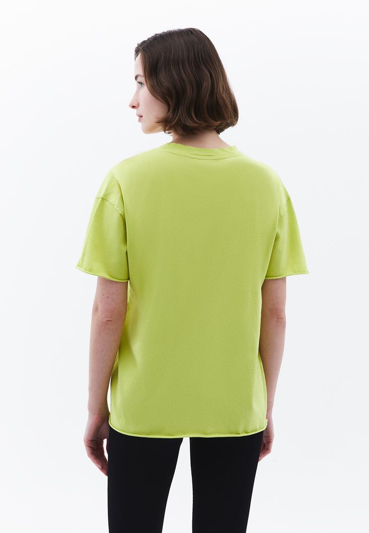 Women Green Zero Neck Oversize T-Shirt