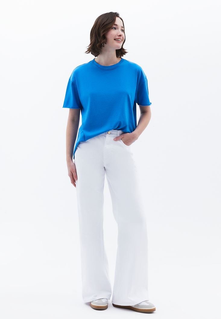 Women Blue Zero Neck Oversize T-Shirt