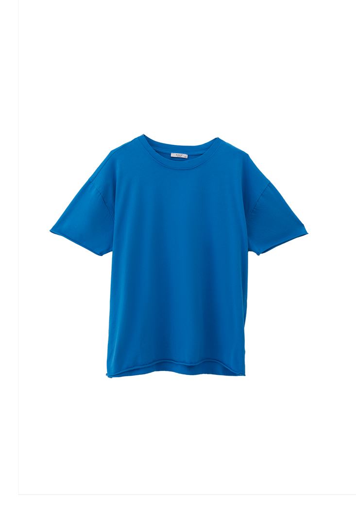 Women Blue Zero Neck Oversize T-Shirt
