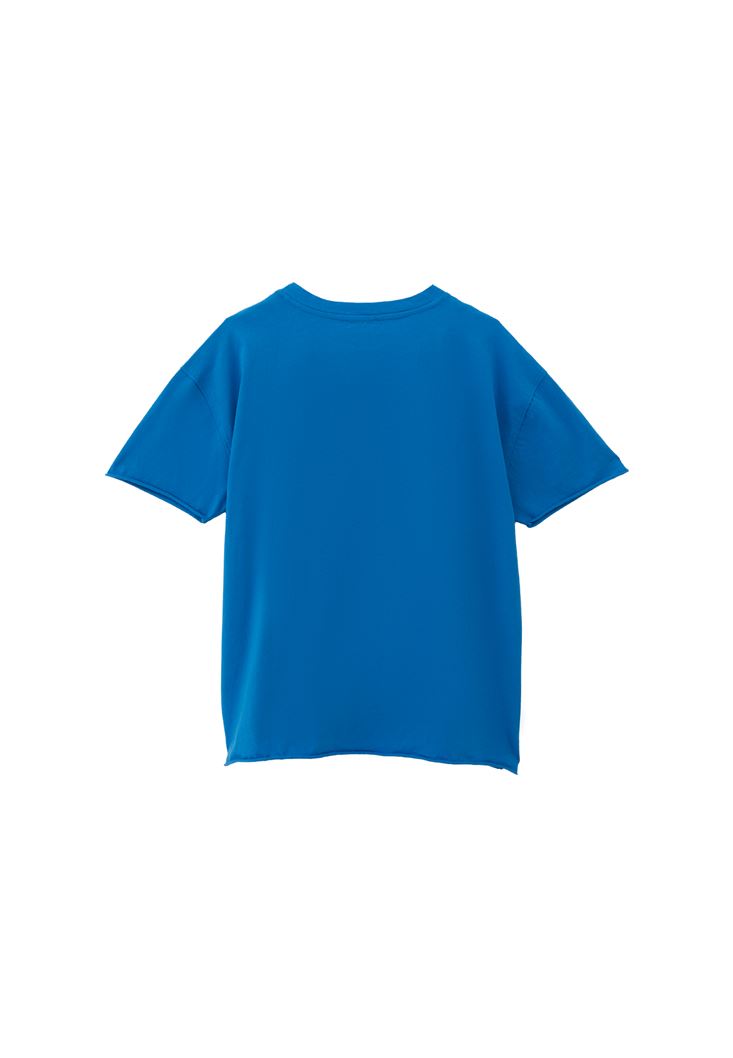 Women Blue Zero Neck Oversize T-Shirt