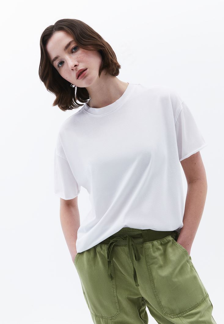 Women White Zero Neck Oversize T-Shirt