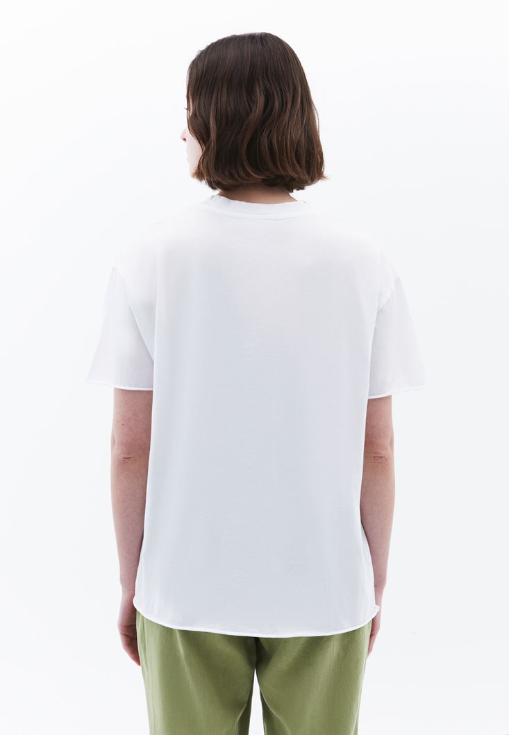 Women White Zero Neck Oversize T-Shirt