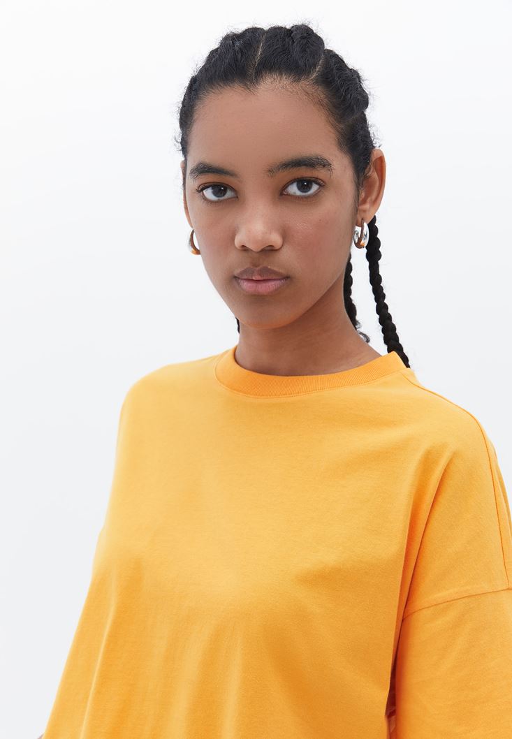 Women Orange Crew Neck Oversize Tshirt
