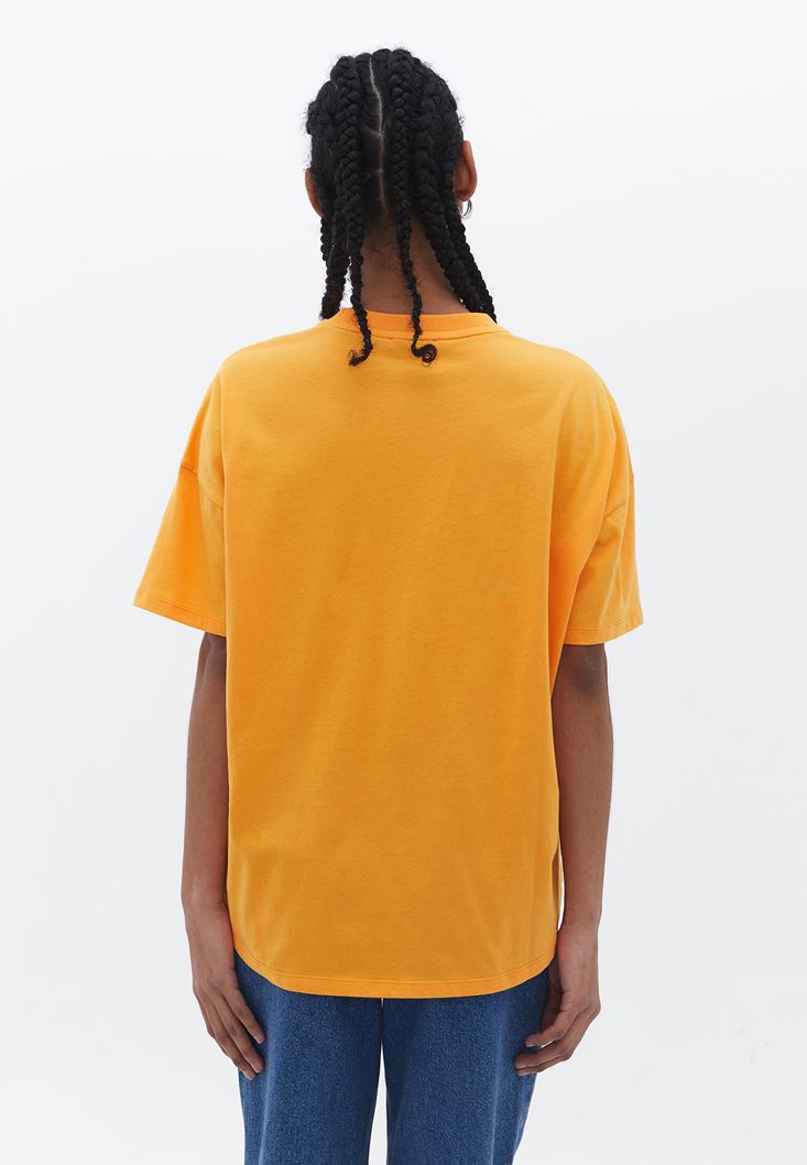 Women Orange Crew Neck Oversize Tshirt