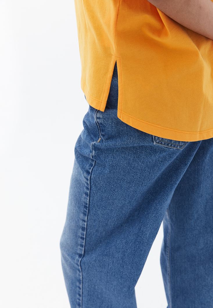 Women Orange Crew Neck Oversize Tshirt