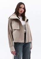 Women Beige Oversize Trench Coat with Belt Detail