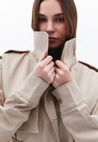 Women Beige Oversize Trench Coat with Belt Detail