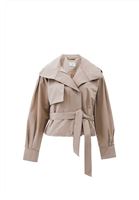 Women Beige Oversize Trench Coat with Belt Detail