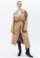 Women Beige Trench Coat with Belt Detail