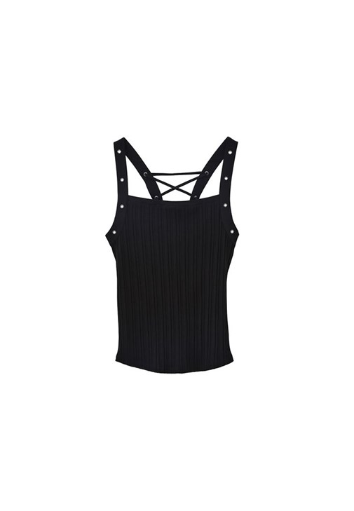 Bağcık Detaylı Atlet ve Barrel-Fit Pantolon Kombini