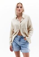 Women Beige Oversize Shirt with Pockets