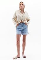 Women Beige Oversize Shirt with Pockets