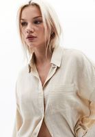 Women Beige Oversize Shirt with Pockets