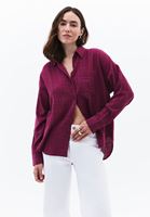 Bayan Bordo Oversize Cepli Gömlek