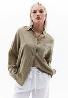 Women Green Oversize Shirt with Pockets