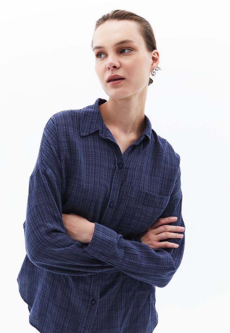 Women Blue Oversize Shirt with Pockets