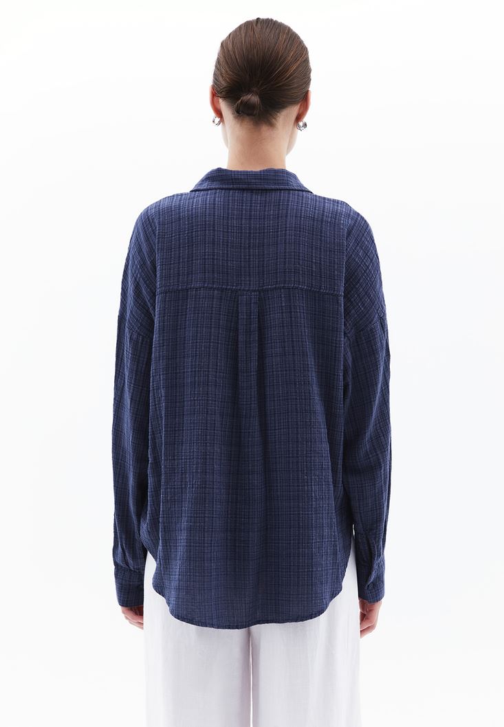 Women Blue Oversize Shirt with Pockets